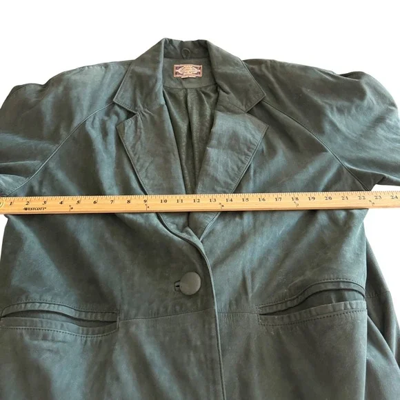 VTG Paris Sport Club Forest Green Suede Duster Coat M Oversized 80s 90s Korea - Picture 14 of 16